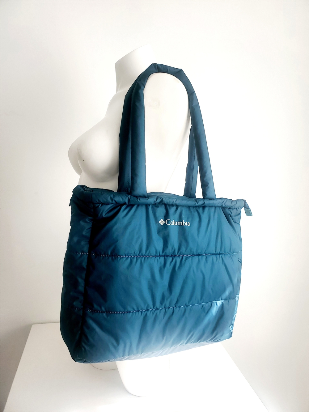 Columbia Teal Puffer Tote Bag - Lightweight Quilted Shoulder Bag
